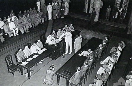 THE INSTRUMENT OF THE JAPANESE SURRENDER ON BEHALF OF THE ALLIED GOVERNMENTS AS GENERAL ITAGAKI SIGNS ON BEHALF OF JAPAN